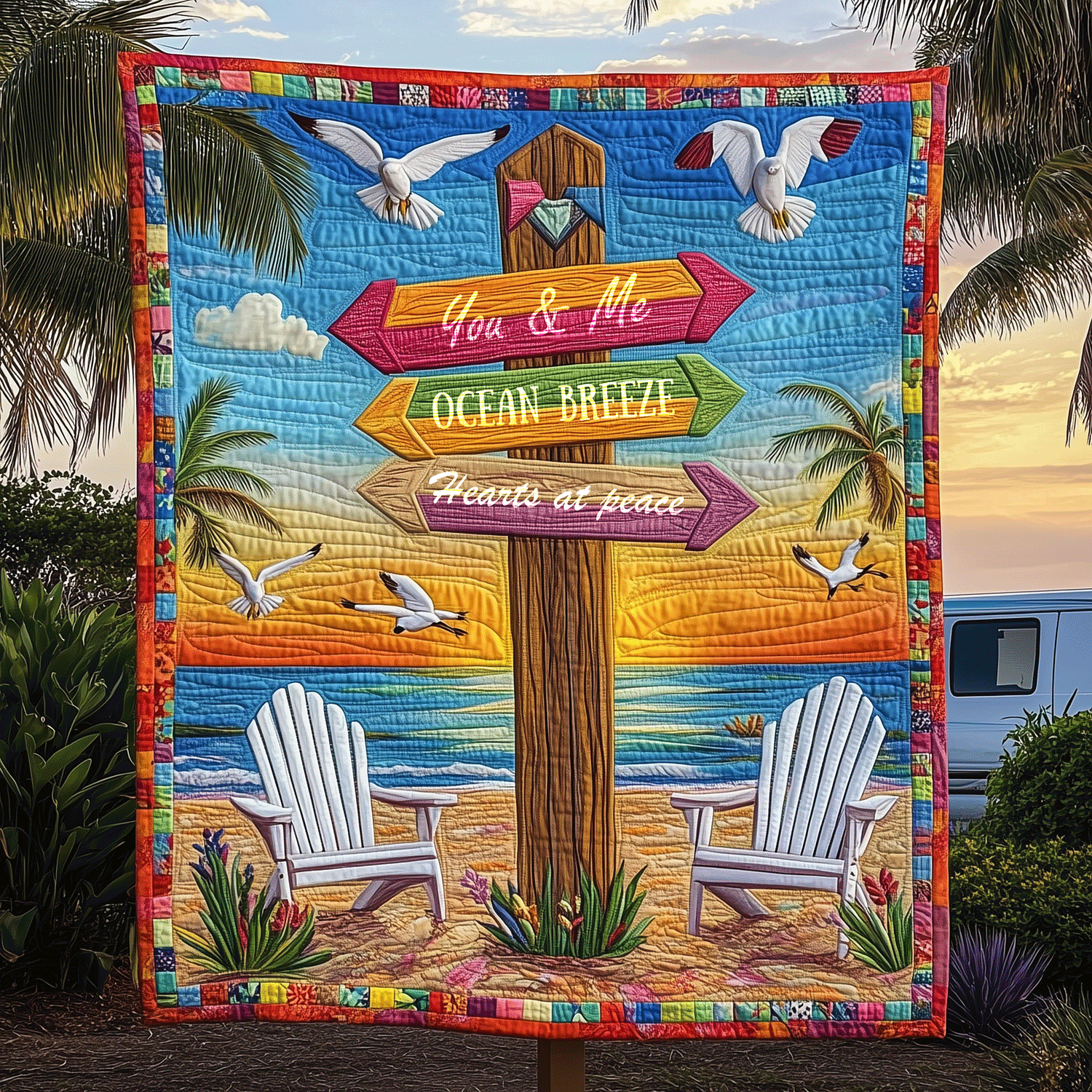 Beach You And Me Quilted Blanket Christmas Throw Blanket Best Gifts For Ocean Lovers