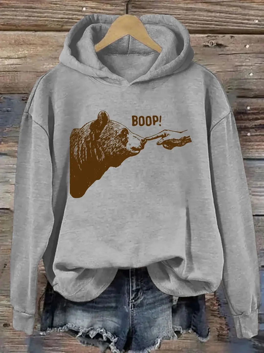 Bear Boop Sweatshirt Bear Finger Touching Nose Sweatshirt Funny Animal Meme Apparel For Her Bear Boop Sweatshirt Bear Finger Touching Nose Sweatshirt Funny Animal Meme Apparel For Her - Image 1