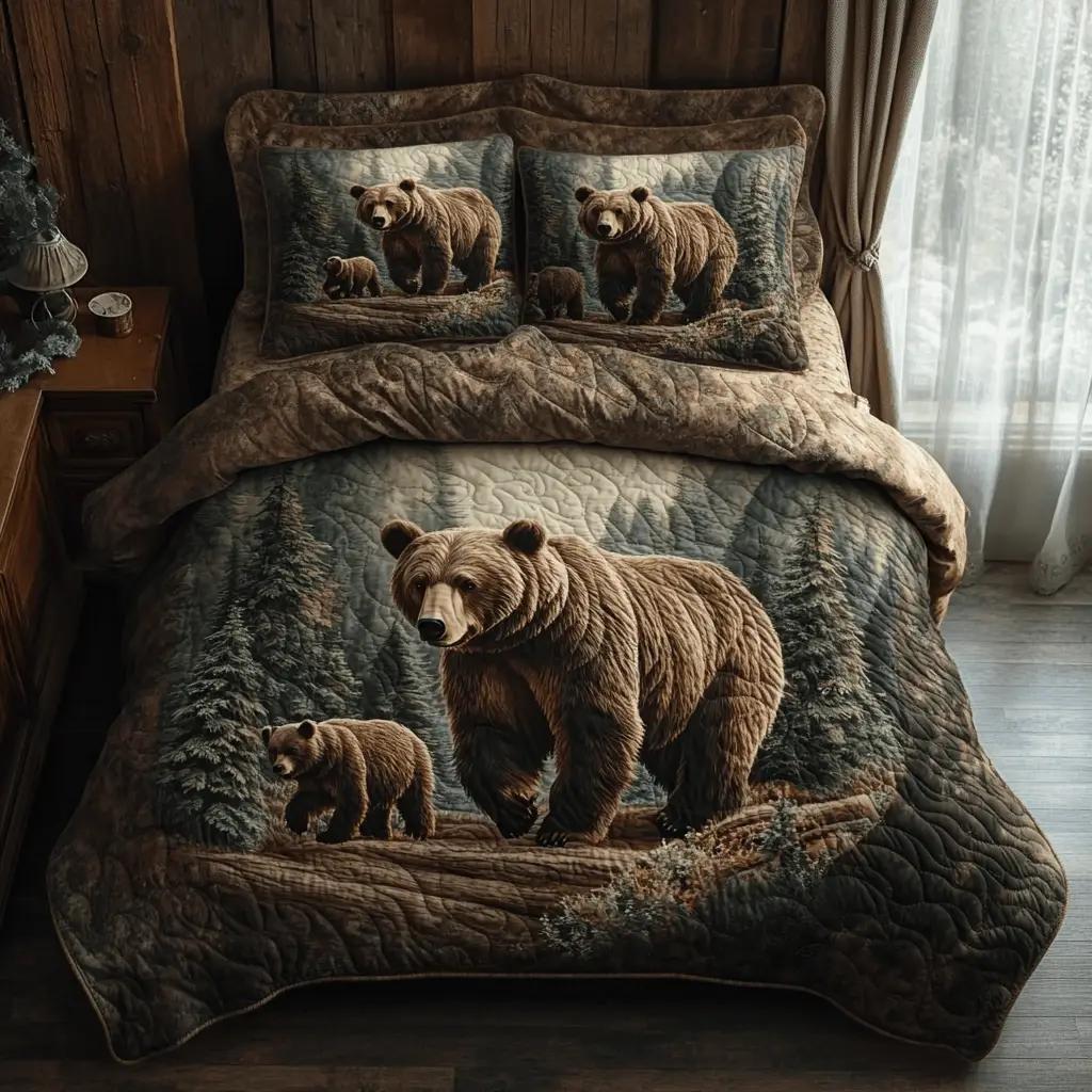 Bear Country Quilted Bedding Set Bed Decor Gifts For Hunters Bear Country Quilted Bedding Set Bed Decor Gifts For Hunters - Image 1