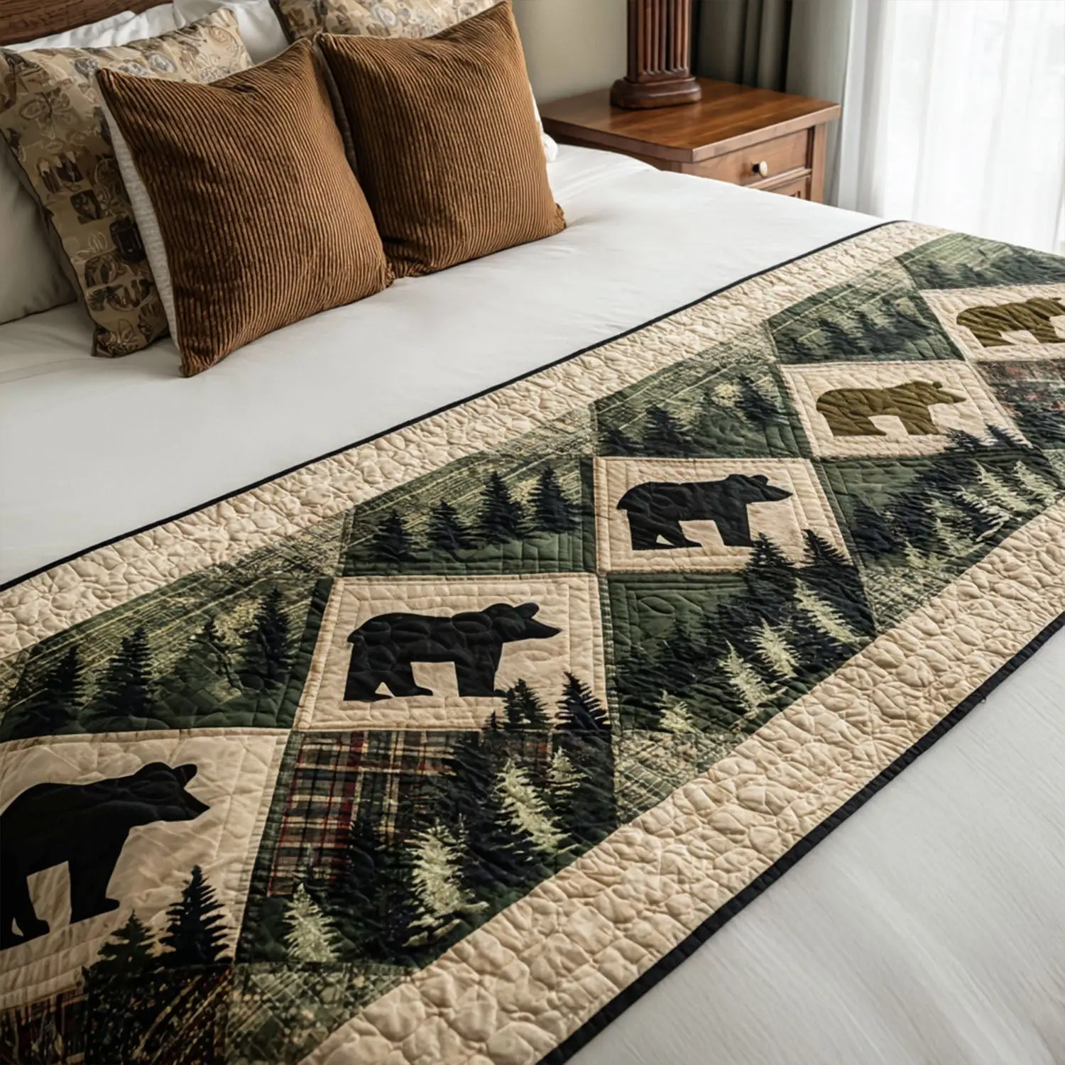 Bear Creek Cabin Quilted Bed Runner Bear Creek Cabin Rustic Gift