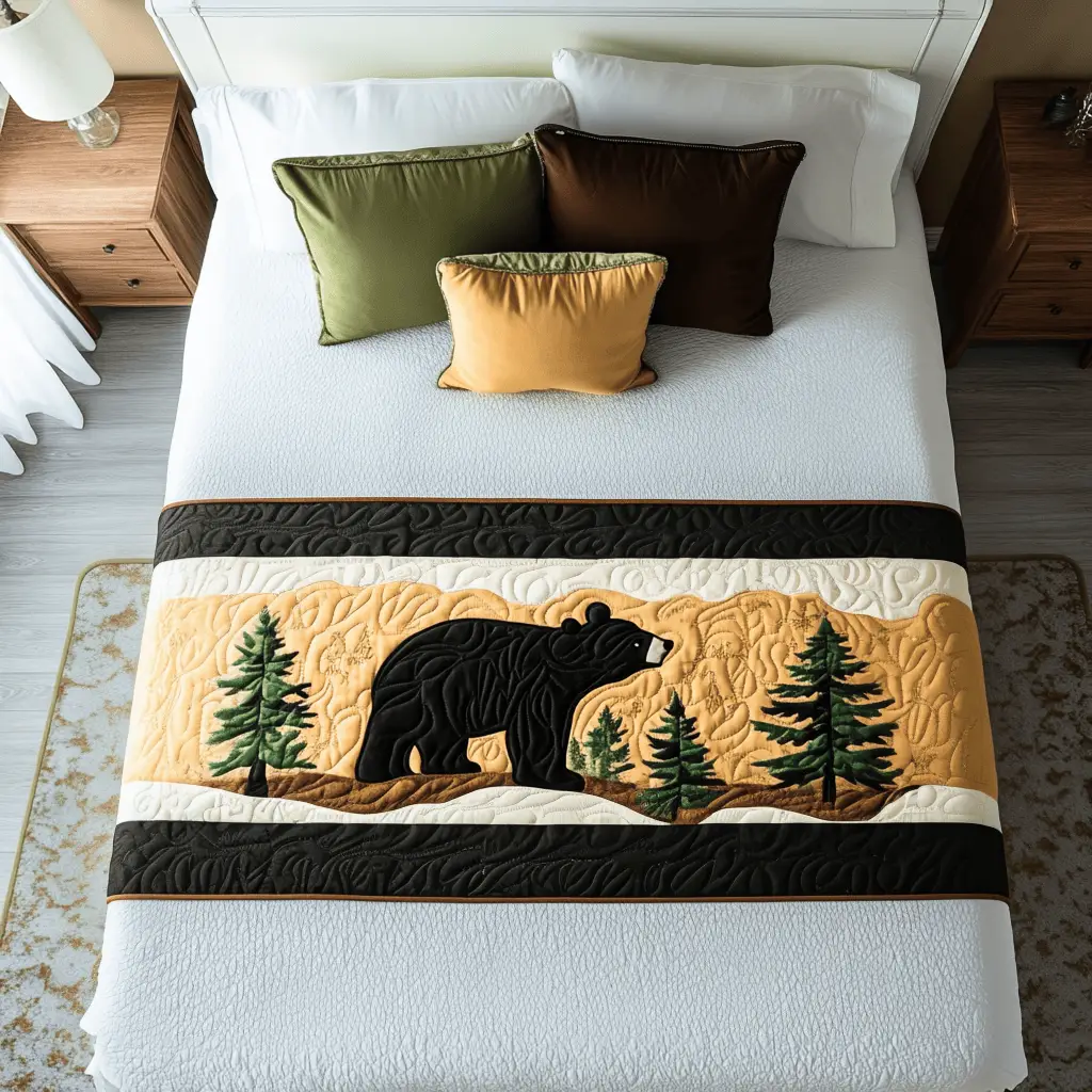 Bear Creek Quilted Bed Runner Bear Creek Woodland Trail Nature-Inspired Gift