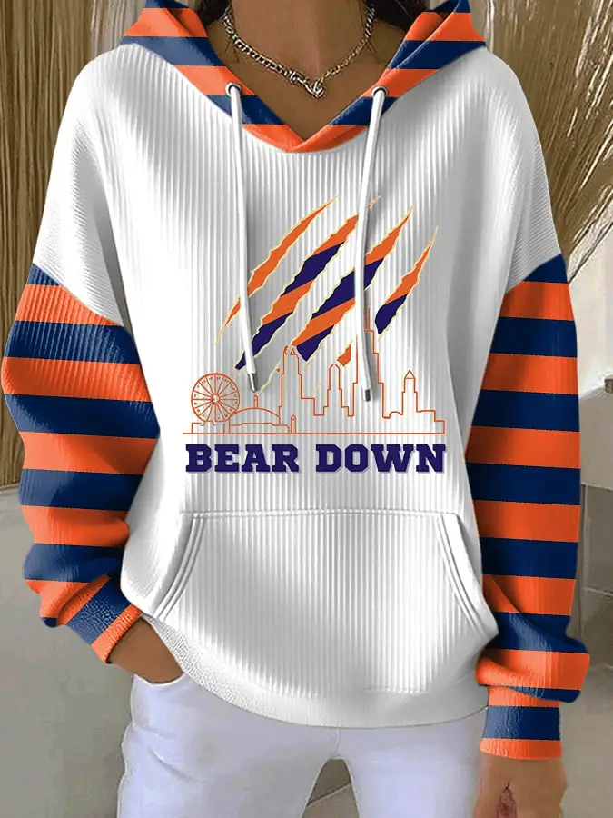 Bear Down Print Hoodie Chicago Football Apparel for Women