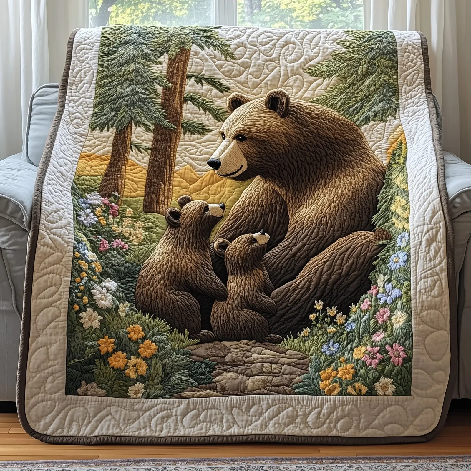 Bear Family Cozy Wildlife Rustic Quilted Blanket Outdoors Gift Best Gifts For Bear Lovers Men Bear Family Cozy Wildlife Rustic Quilted Blanket Outdoors Gift Best Gifts For Bear Lovers Men - Image 1