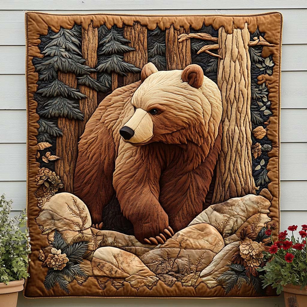 Bear in Pines Quilted Blanket Bedroom Xmas Decor Best Elephant Presents Birthday
