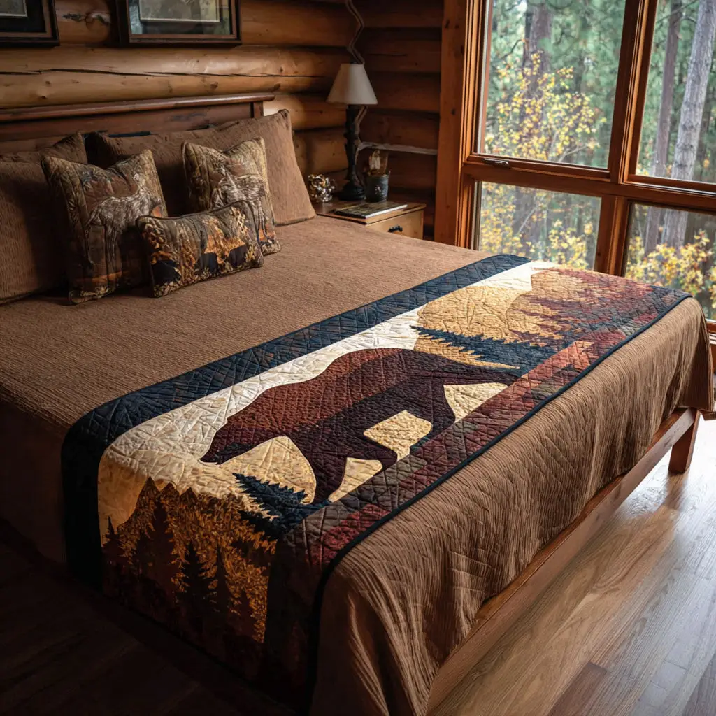Bear Nest Quilted Bed Runner Bear Nest Woodland Gift