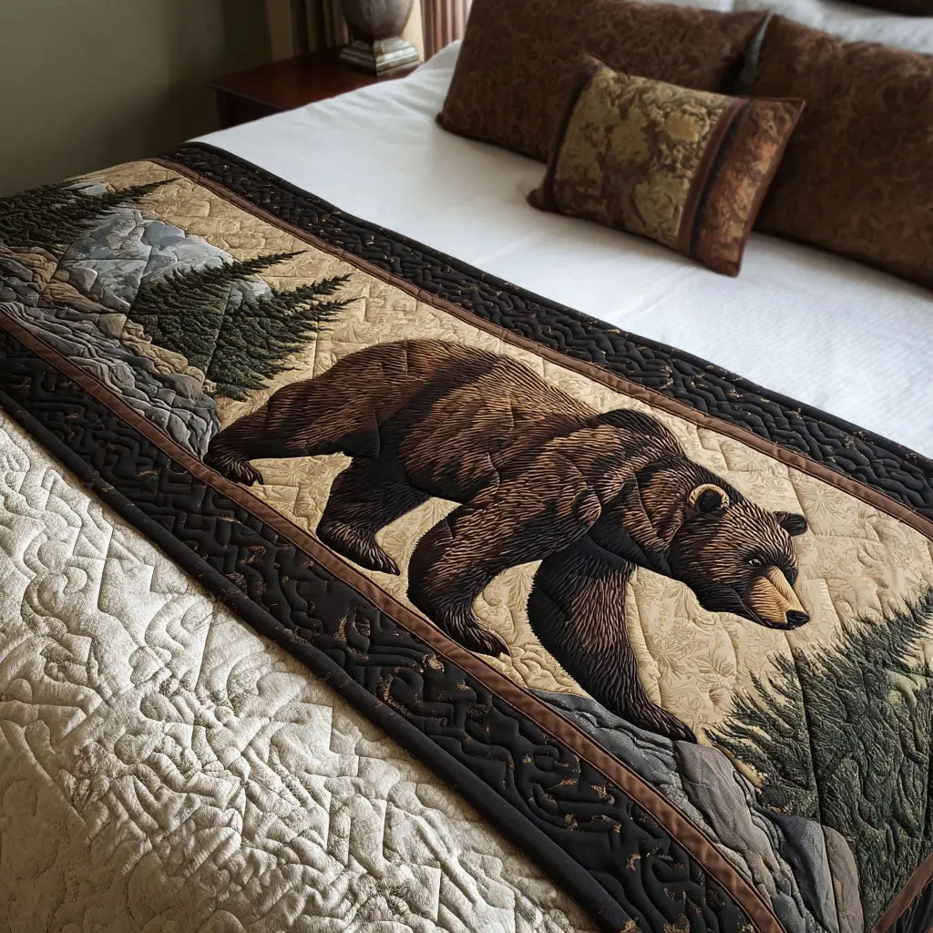 Bear of the North Quilted Bed Runner Northern Bear Trail Winter Gift for Dad