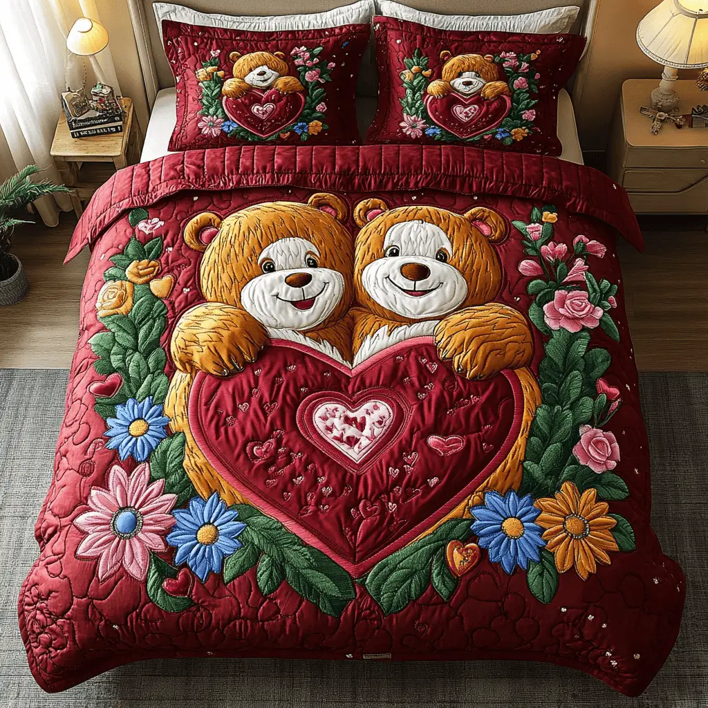 Bear Quilted Bedding Set Bear Hugs And Roses Duvet Cover Valentine Day Ideas For Dad