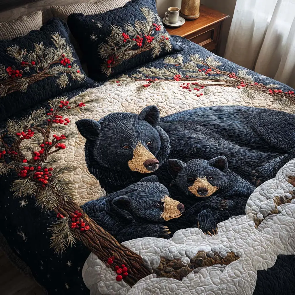 Bear Warmth Quilted Bedding Set Soft Bed Sheet and Pillowcase Set for Relaxing Nights