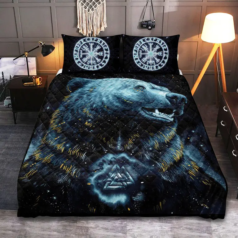 Bears In Norse Mythology Valknut Viking Quilted Bedding Set Bedroom Decor Gift For Mom