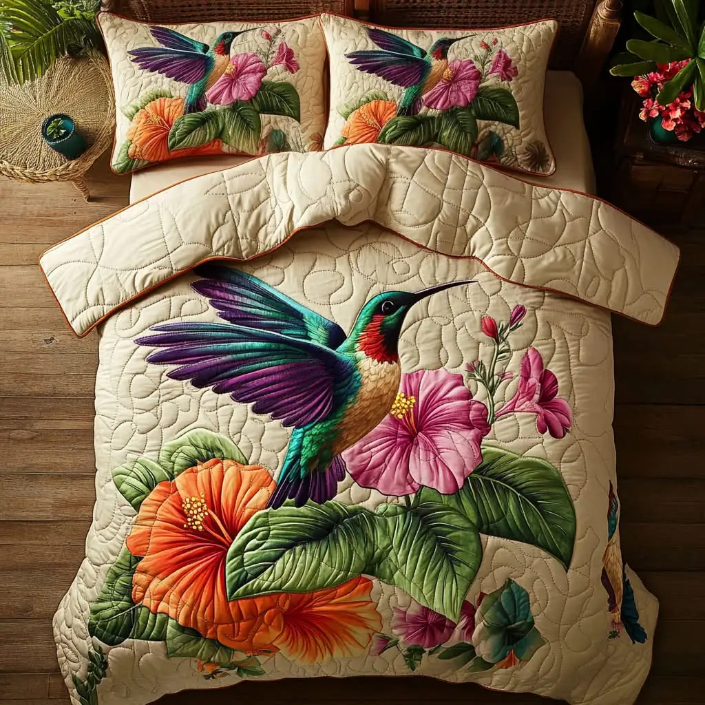 Beautiful Hummingbird Quilt Duvet Cover Set Best Luxury Sheets Xmas Gift for Hummingbird Lovers Beautiful Hummingbird Quilt Duvet Cover Set Best Luxury Sheets Xmas Gift for Hummingbird Lovers - Image 1