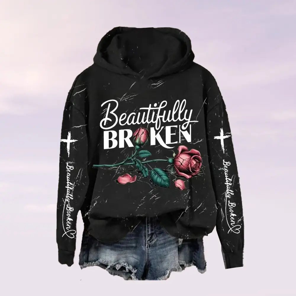 Beautifully Broken Rose Hoodie Country Music clothes Jelly Roll Fans Gifts For Women's