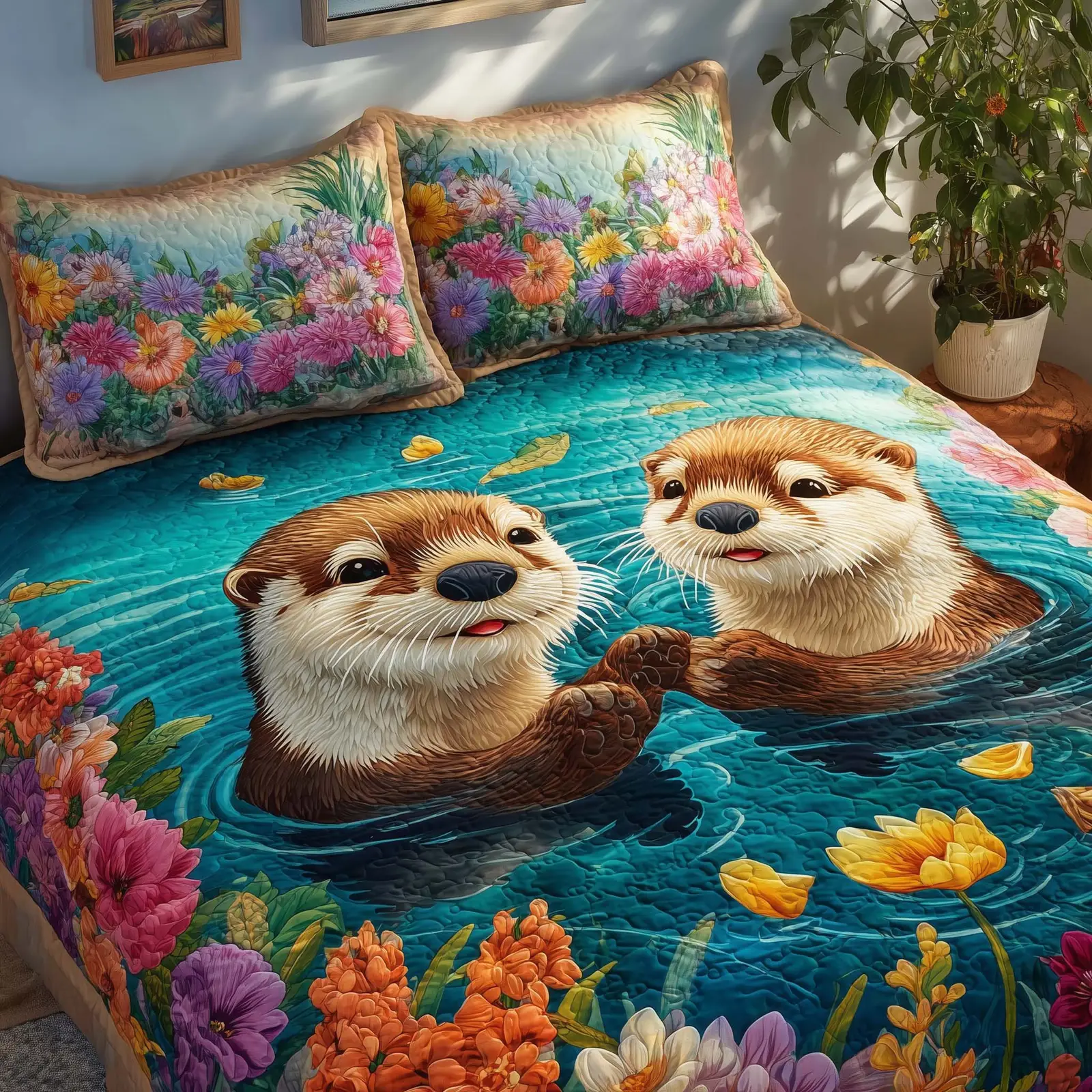 Beaver Couple Quilted Bedding Set Top Valentine Day Gifts For Grandparents