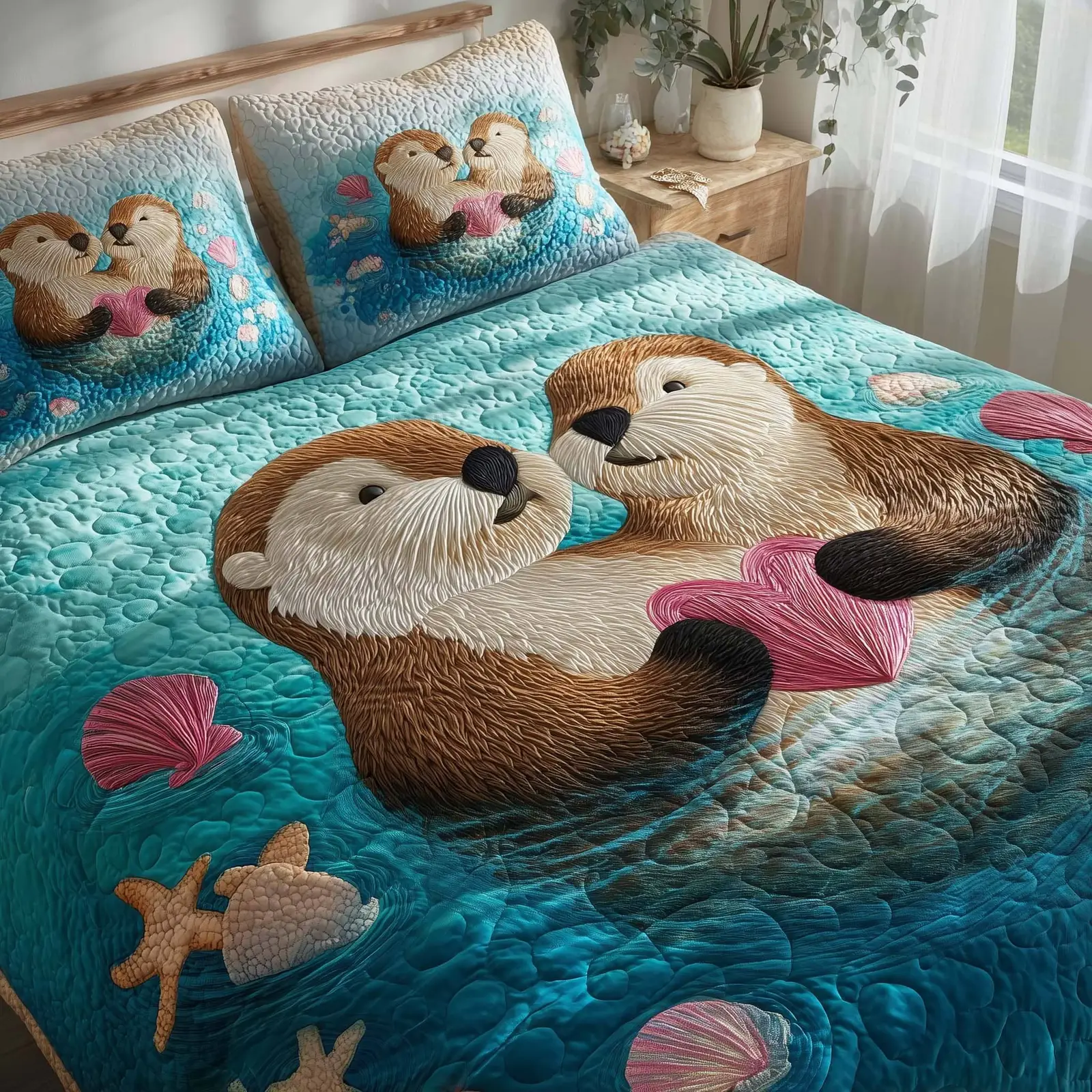 Beaver Quilted Bedding Set Top Cute Bedspread Set Valentine Gift For Beaver Lovers