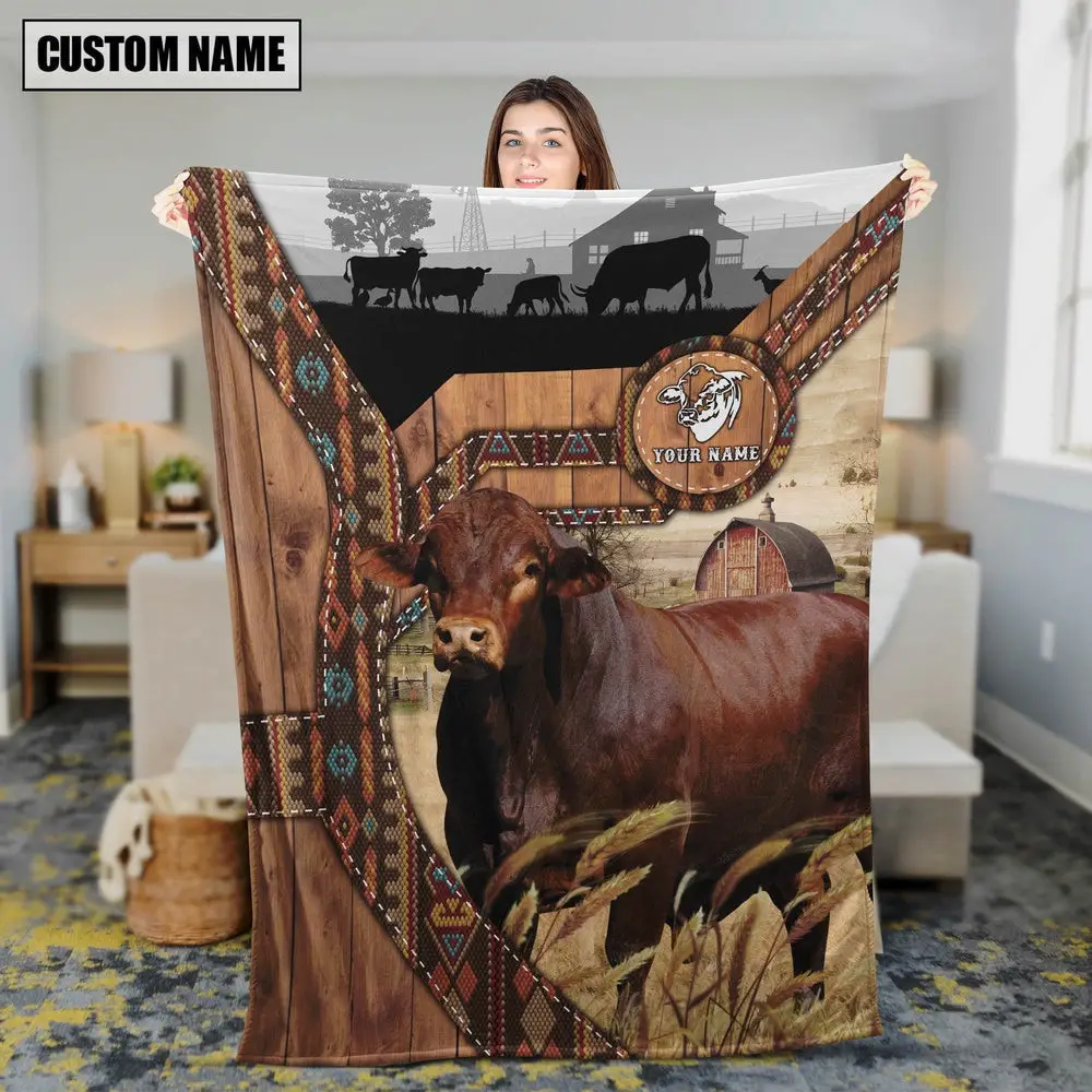 Beefmaster Custom Name Brocade Pattern Blanket Farm Animal Blanket Presents For Farmers