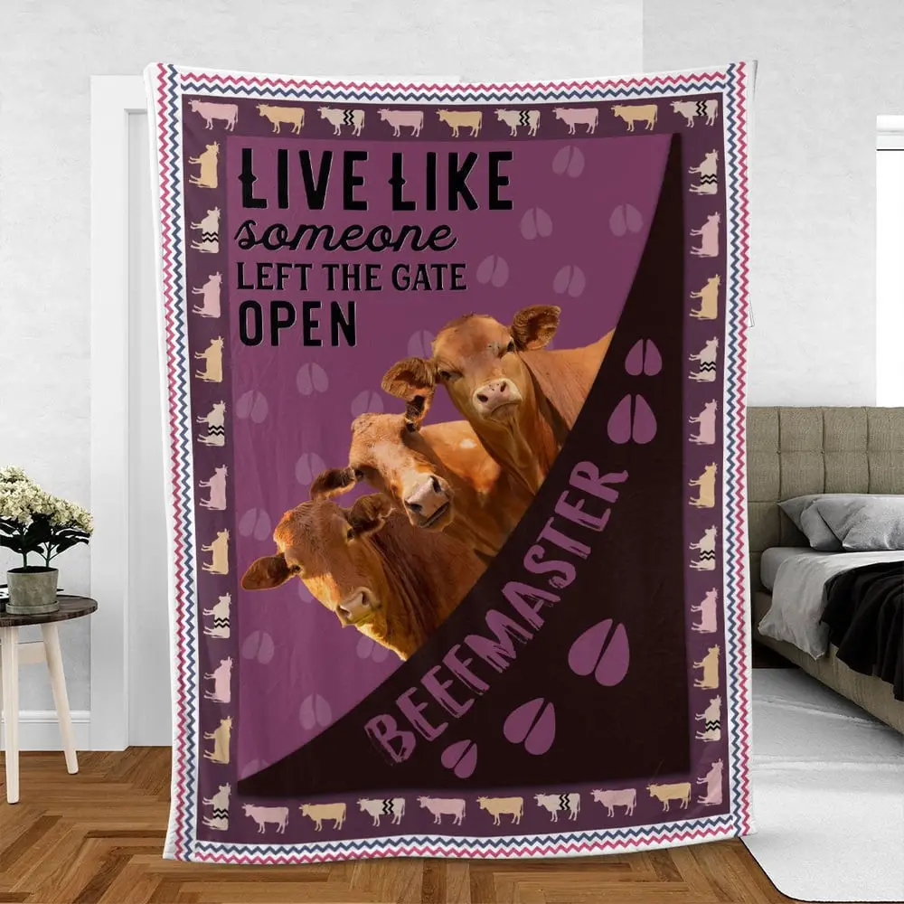 Beefmaster Hoof Pattern Purple Background Blanket Farm Blanket Gift Ideas For Farmers