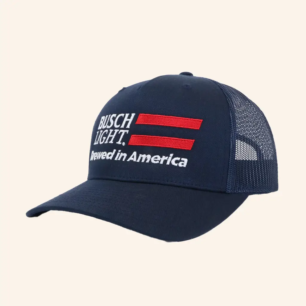 Beer Gear Merch Busch Light Brewed In America Embroidered Trucker Hat Gifts For Boyfriend -WearandDecor