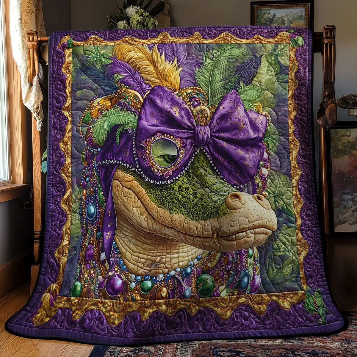 Bejeweled Crocodile Quilted Blanket Room Decoration Unusual Gifts For Crocodile Lovers Bejeweled Crocodile Quilted Blanket Room Decoration Unusual Gifts For Crocodile Lovers - Image 1