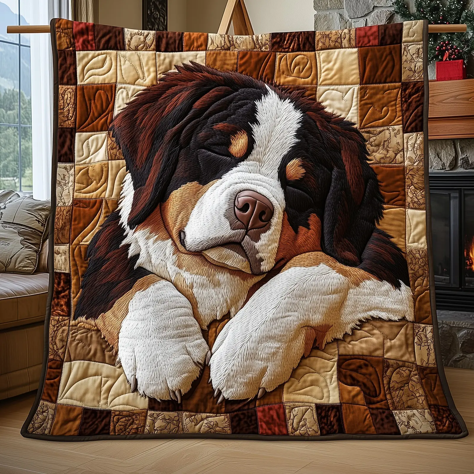 Berner Cozy Nap Quilted Blanket Dog Breed Themed Quilt Gift For Bernese Mountain Dog Lovers