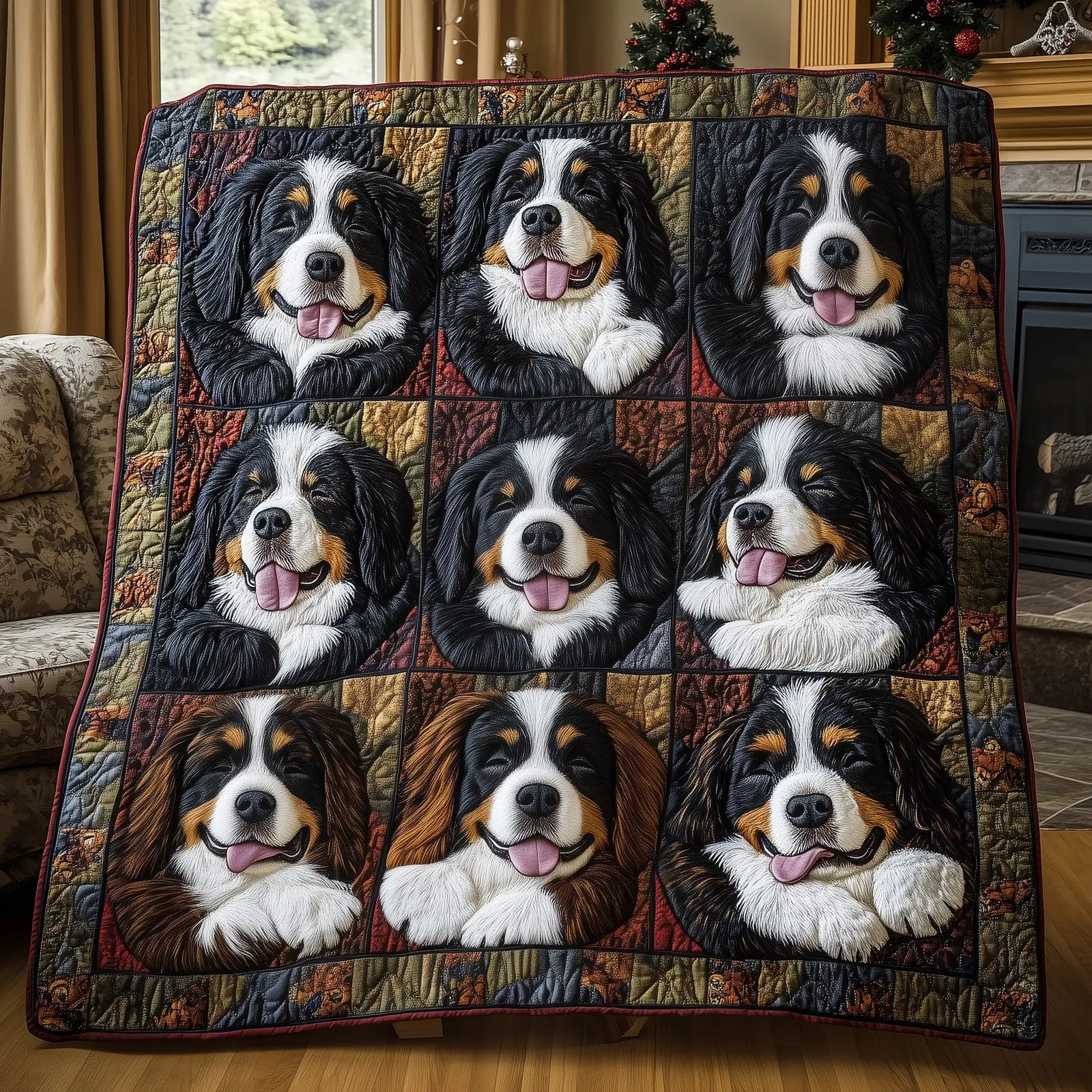 Berner Cozy Nap Quilted Blanket Snuggle Time Bedding Gift For Bernese Mountain Dog Lovers