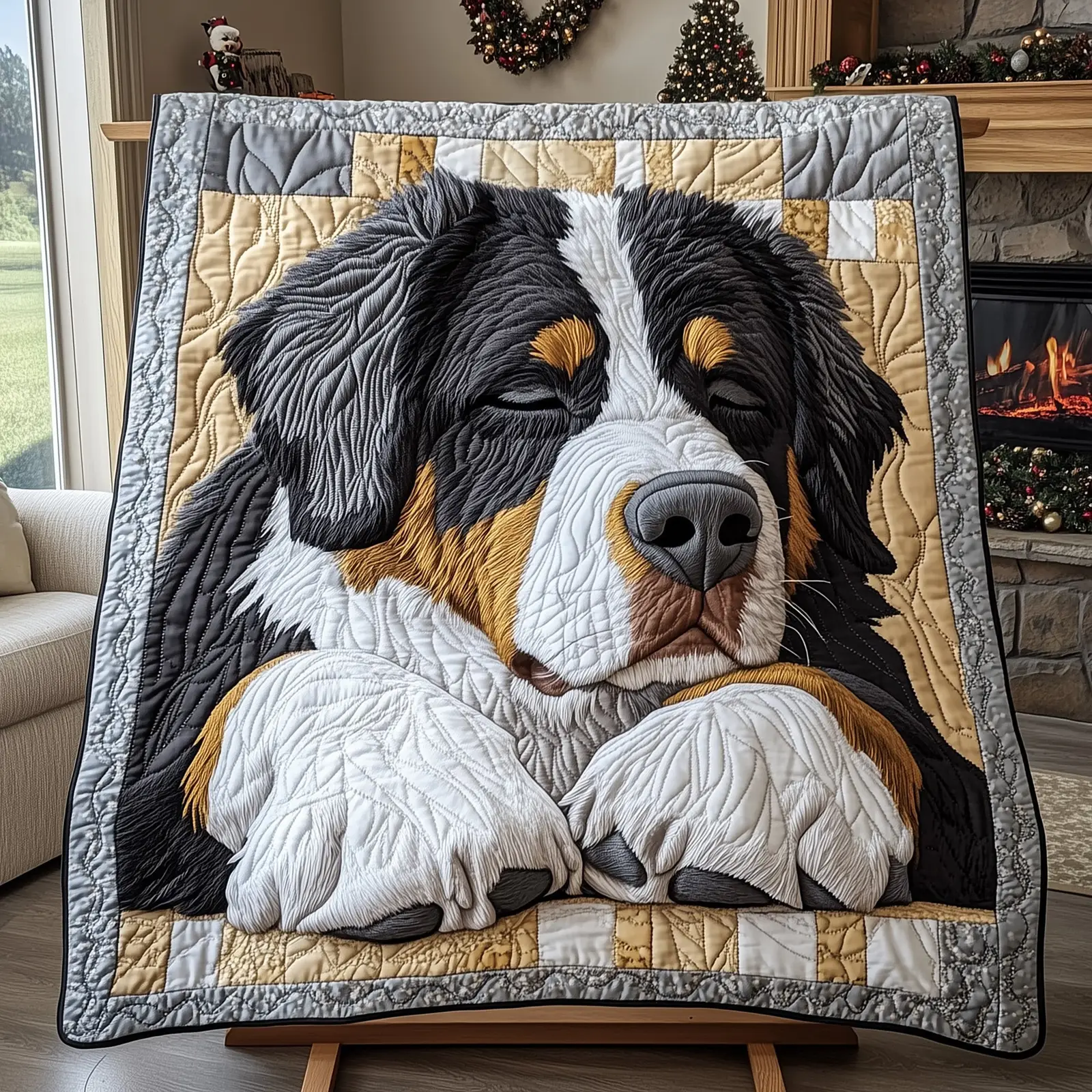 Berner Cozy Nap Quilted Blanket Warm Fleece Dog Gift For Bernese Mountain Dog Lovers