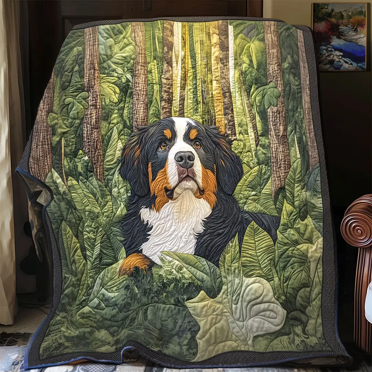Bernese Woodland Haven Quilt Luxury Quilt Blanket with Decorative Stitching