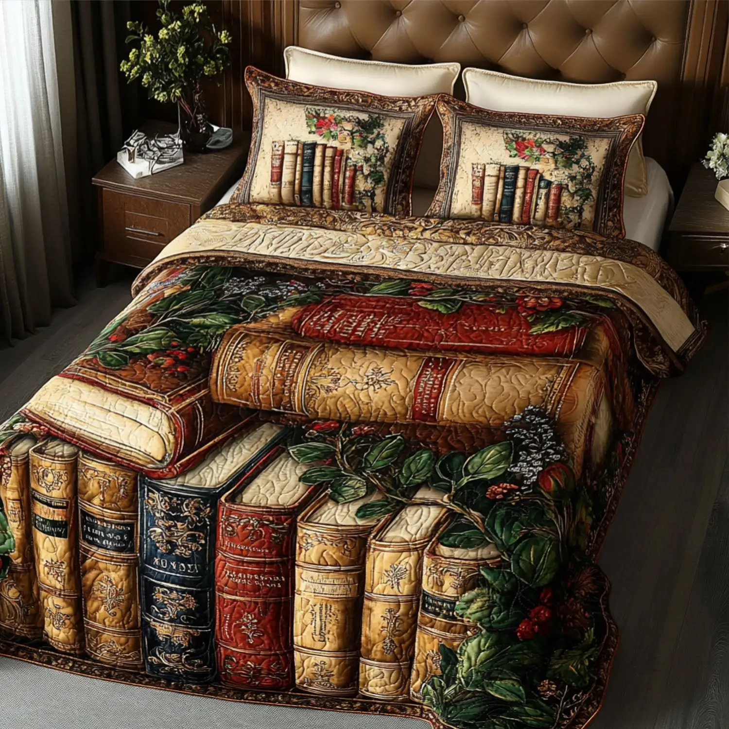 Bibliophiles Haven Quilted Bedding Set Stylish Bed Sheet Set for Modern Home