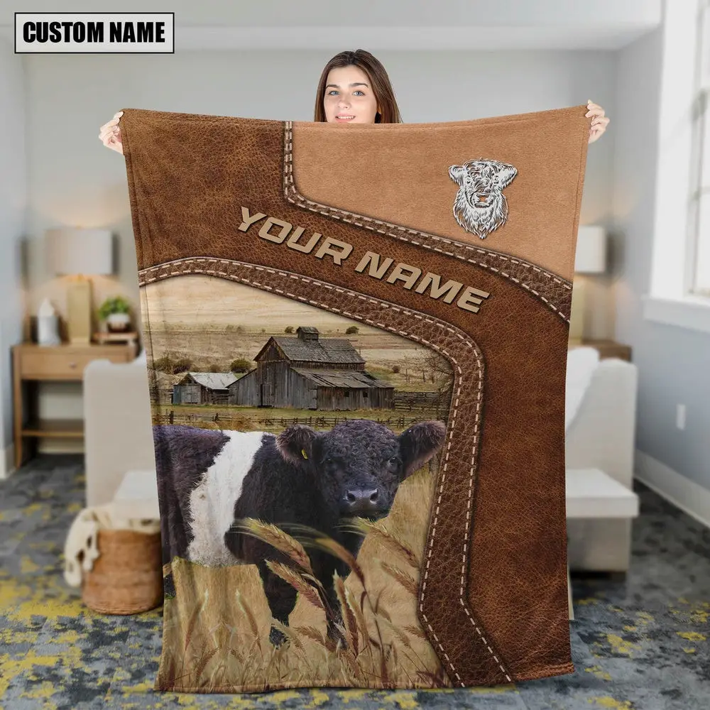 Big Custom Name Belted Galloway Blanket Farm Animal Blanket Presents For Farmers