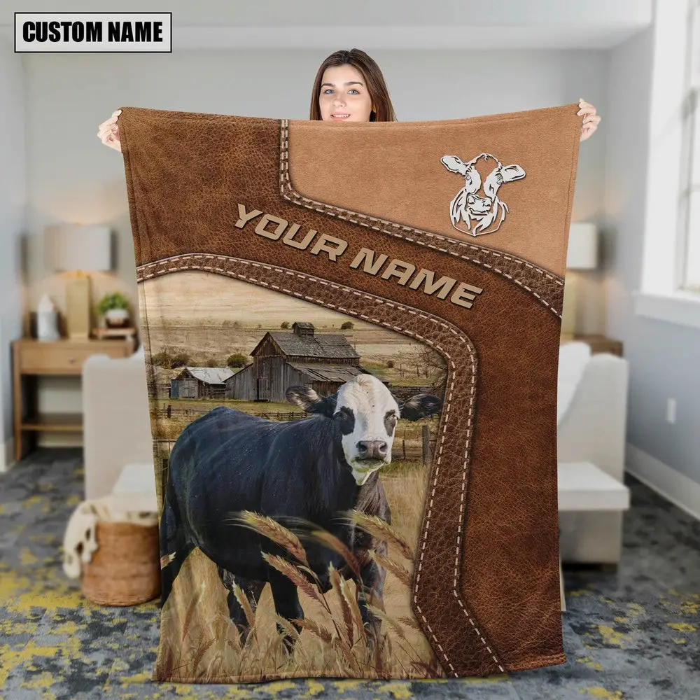 Big Custom Name Black Baldy Blanket Farm Animal Blanket Presents For Farmers