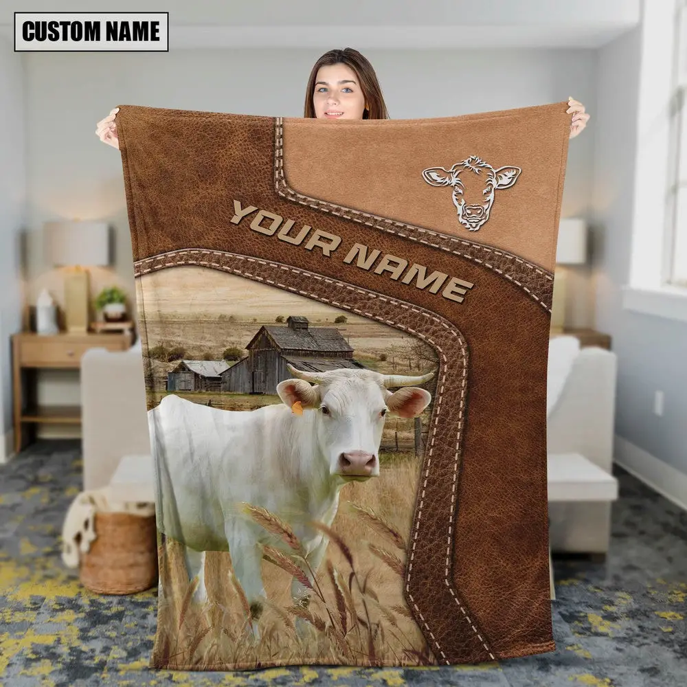 Big Custom Name Charolais Blanket Farm Animal Blanket Presents For Farmers