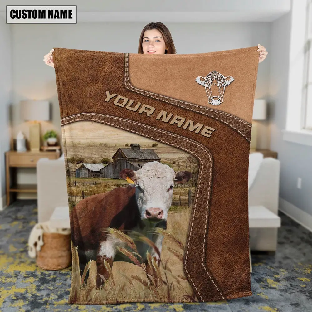 Big Custom Name Hereford Blanket Farm Animal Blanket Presents For Farmers