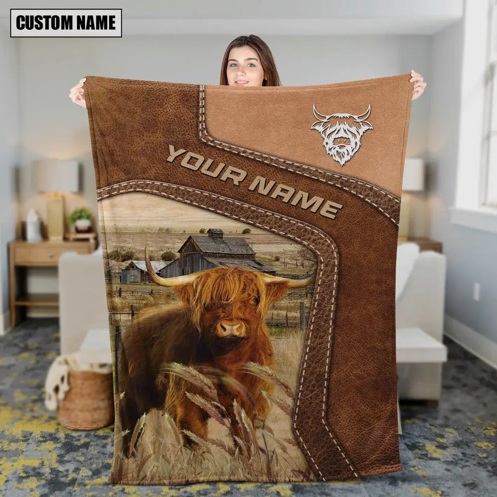 Big Custom Name Highland Blanket Farm Animal Blanket Presents For Farmers