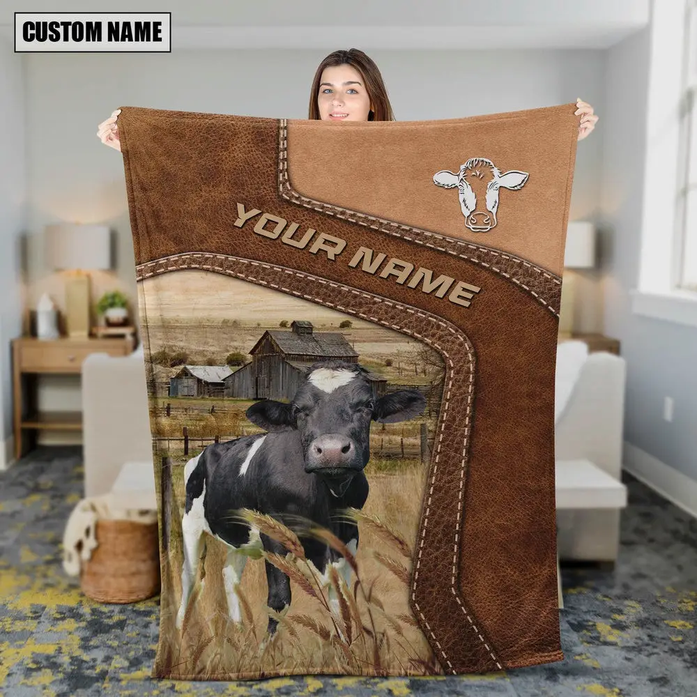 Big Custom Name Holstein Blanket Farm Animal Blanket Presents For Farmers