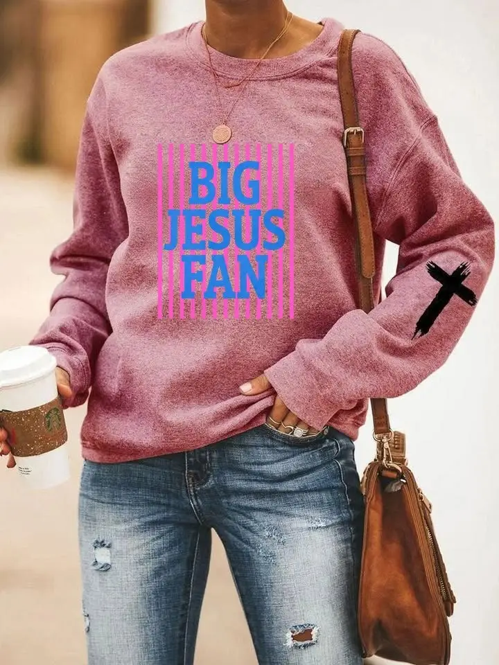 Big Jesus Fan Sweatshirt Women's Christian Apparel Easter Gifts For Jesus Lovers