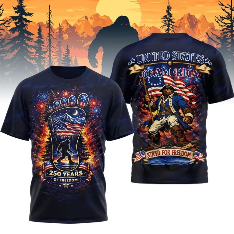 Bigfoot 250 Years Of Freedom T-Shirt America's Birthday Merch Gift For Her