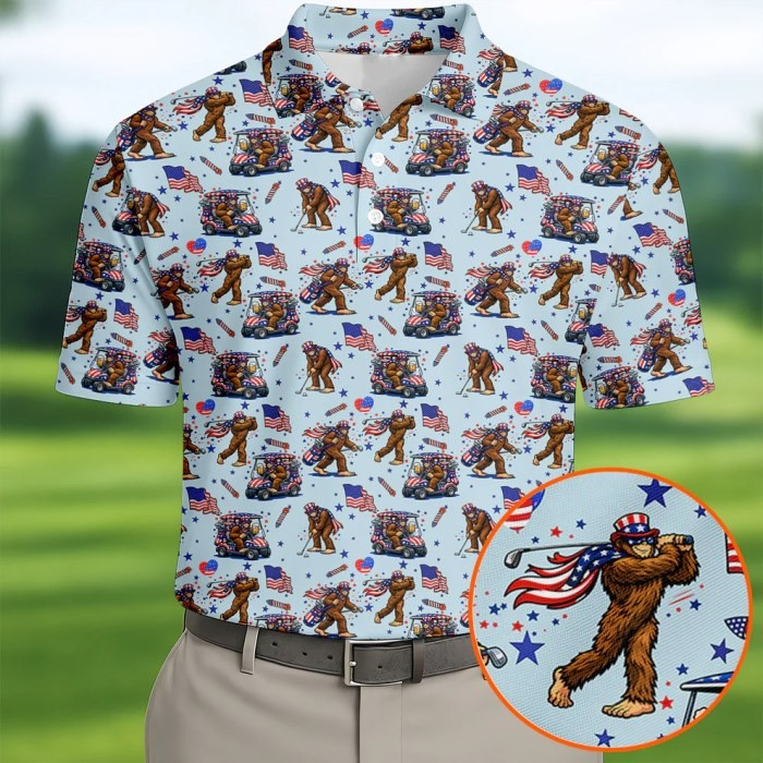 Bigfoot 250th Anniversary Patriotic Golf Shirt 4th Of July Apparel Dad Gift