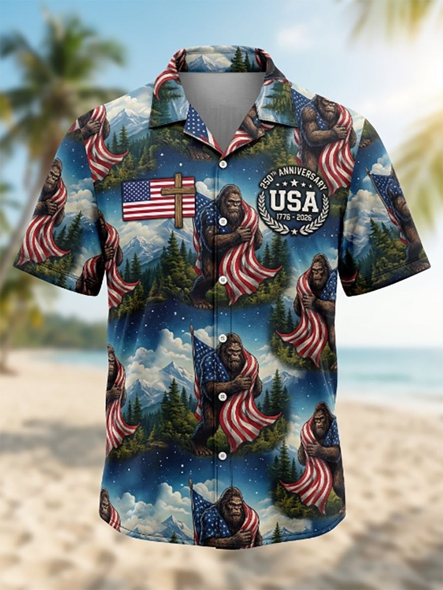 Bigfoot USA 250th Anniversary Hawaiian Shirt Independence Day Outfits Gifts For Dad Bigfoot USA 250th Anniversary Hawaiian Shirt Independence Day Outfits Gifts For Dad - Image 1