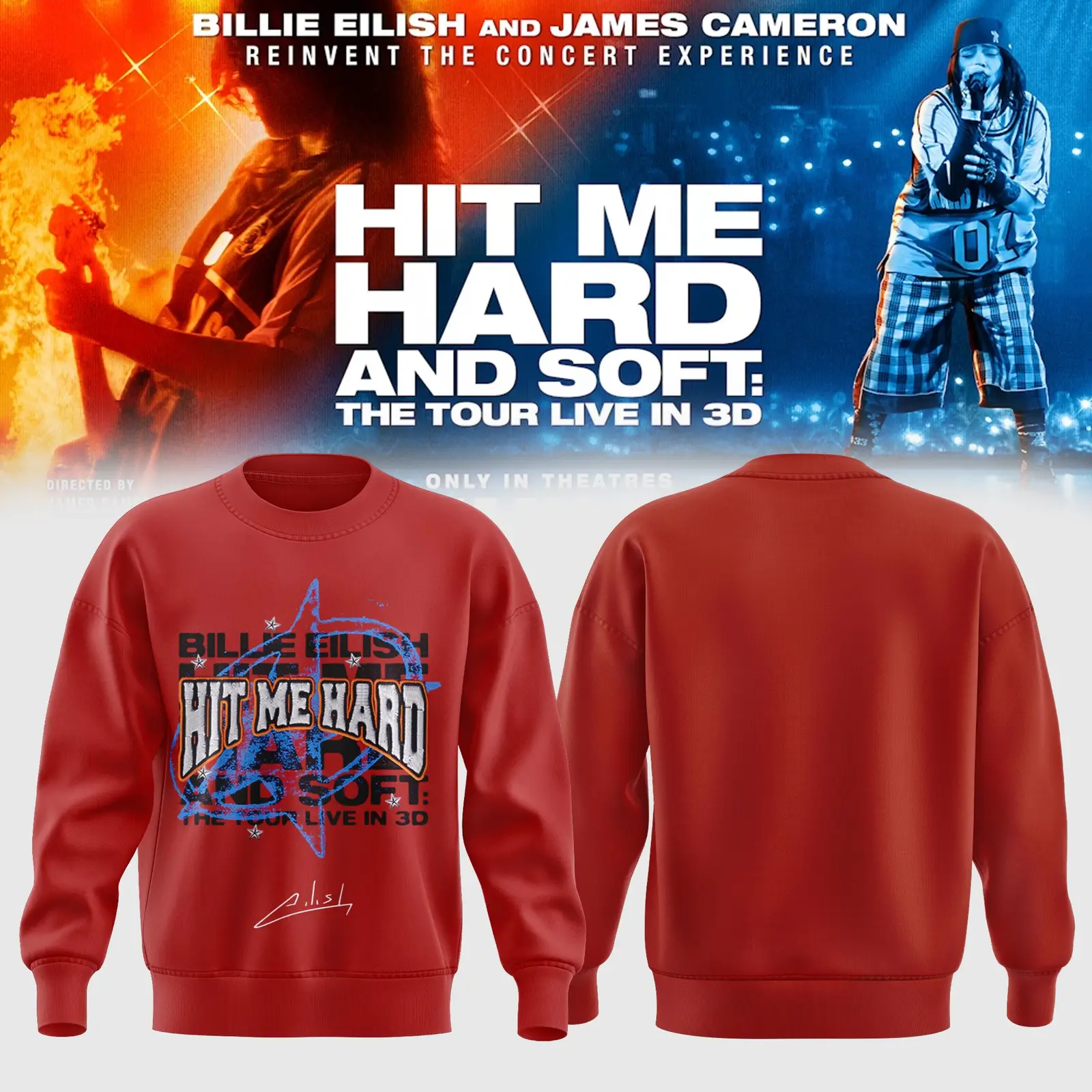 Billie Eilish Merch Hit Me Hard And Soft The Tour Sweatshirt Concert Fan Apparel Gift For Him
