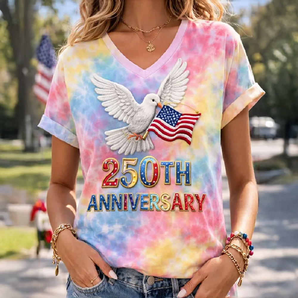 Bird American 250th Anniversary V-Neck Shirt American's Birthday Clothes Gift For Patriots