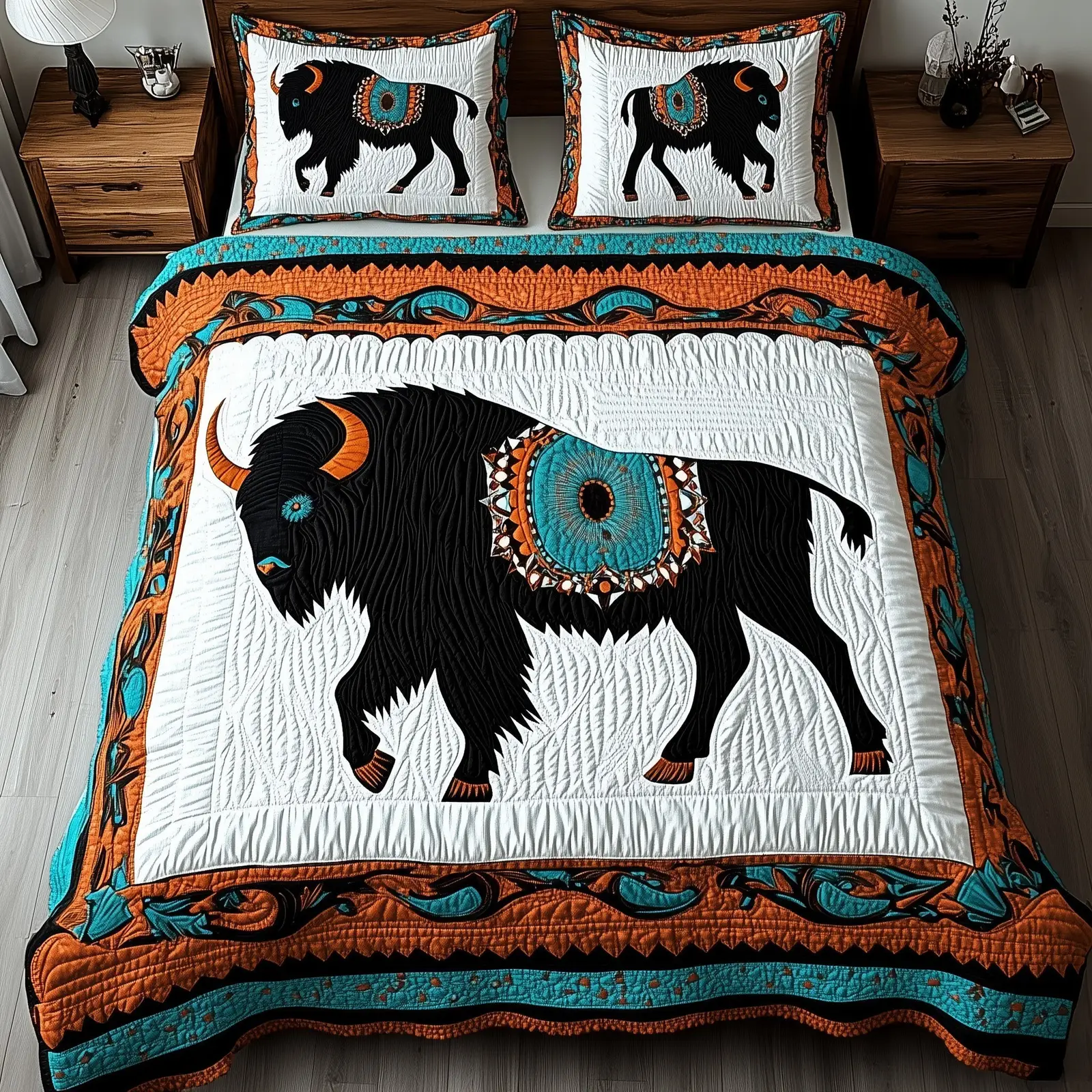 Bison Ancestral Guardian Quilted Bedding Set Duvet Cover Bedspread Native American Bison Merch Bison Ancestral Guardian Quilted Bedding Set Duvet Cover Bedspread Native American Bison Merch - Image 1