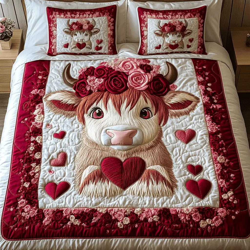 Bison Quilted Bedding Set Blossom Moo Duvet Cover Valentine Day Ideas For Cow Lovers