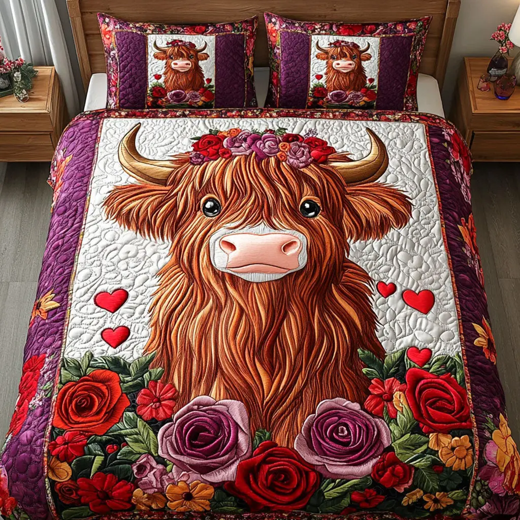 Bison Quilted Bedding Set Furry Romance Duvet Cover Gifts For Valentine Day For Him