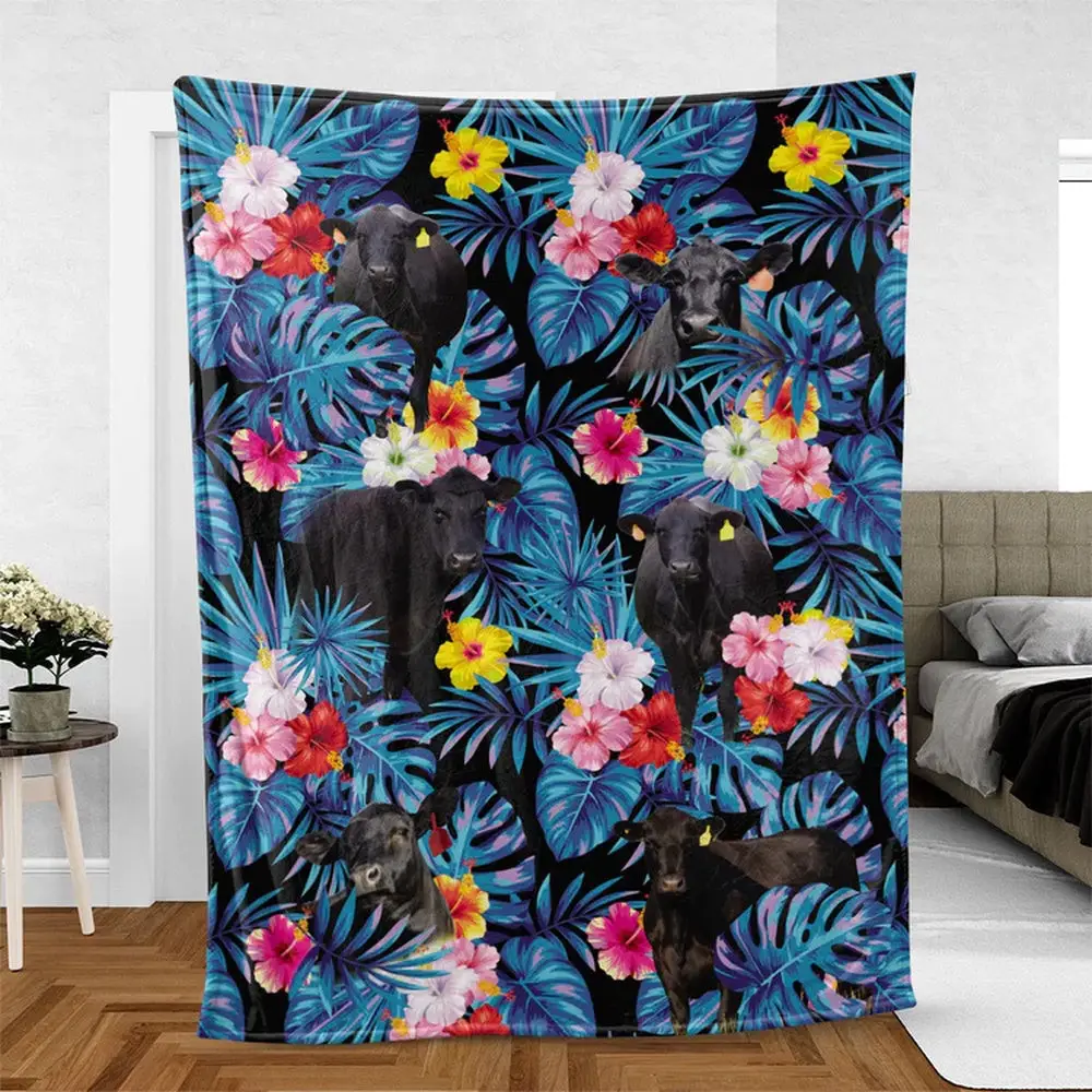 Black Angus Cattle Hawaiian Pattern Blanket Farm Blanket Gift For Farmer Black Angus Cattle Hawaiian Pattern Blanket Farm Blanket Gift For Farmer - Image 1