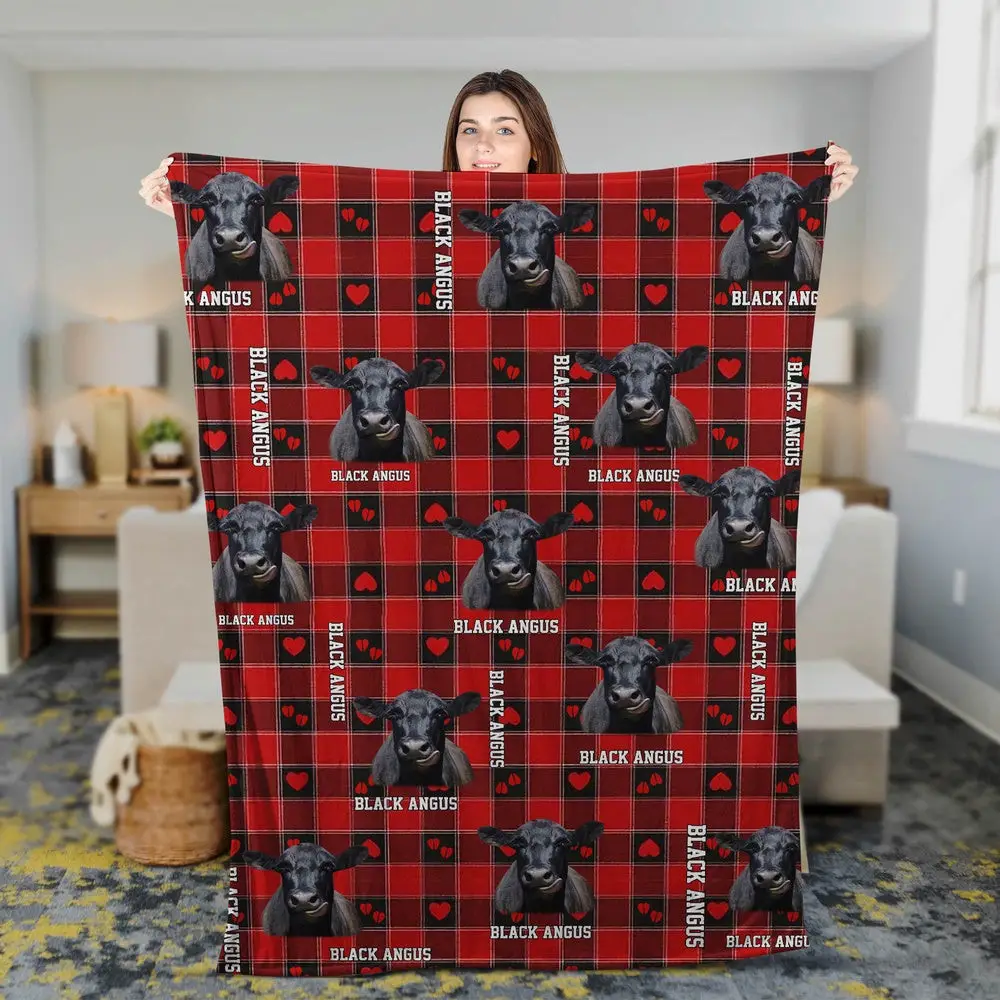Black Angus Cow Pattern Hoodie Blanket Farm Blanket Gift For Farmer