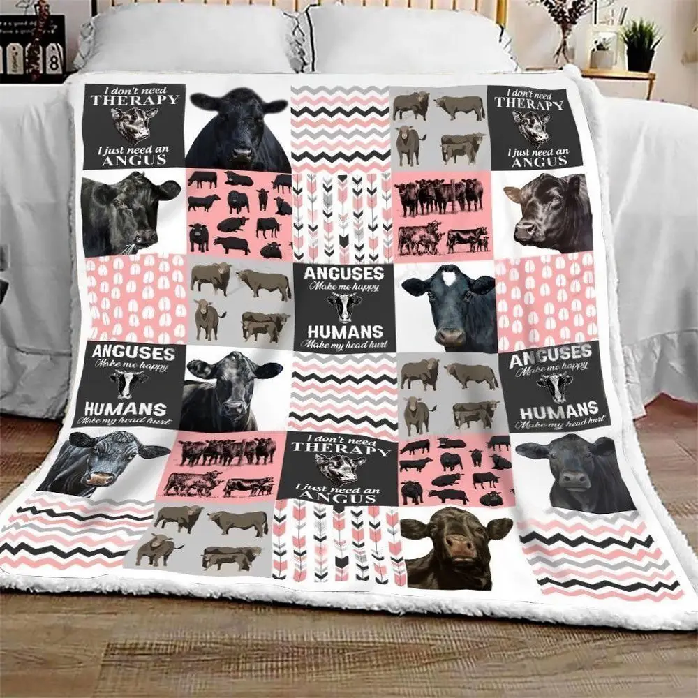 Black Angus Cow Pink All Printed 3D Blanket Farm Blanket Gift For Farmer