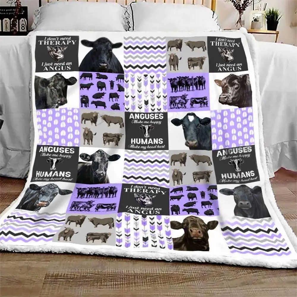 Black Angus Cow Purple All Printed 3D Blanket Farm Blanket Gift For Farmer