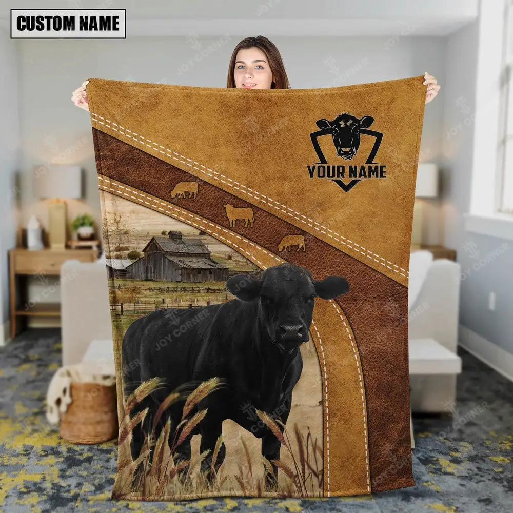 Black Angus Custom Name Blanket Collection Farm Animal Blanket Presents For Farmers