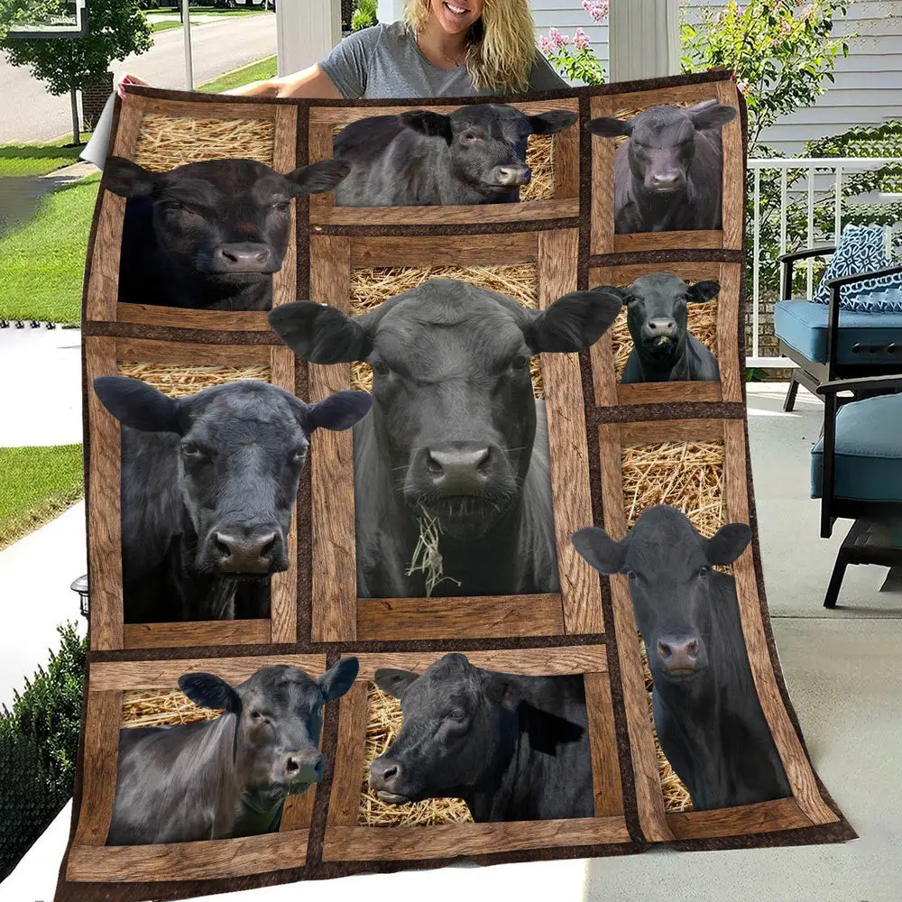 Black Angus In Farm All Printed 3D Blanket Farm Blanket Gift For Farmer