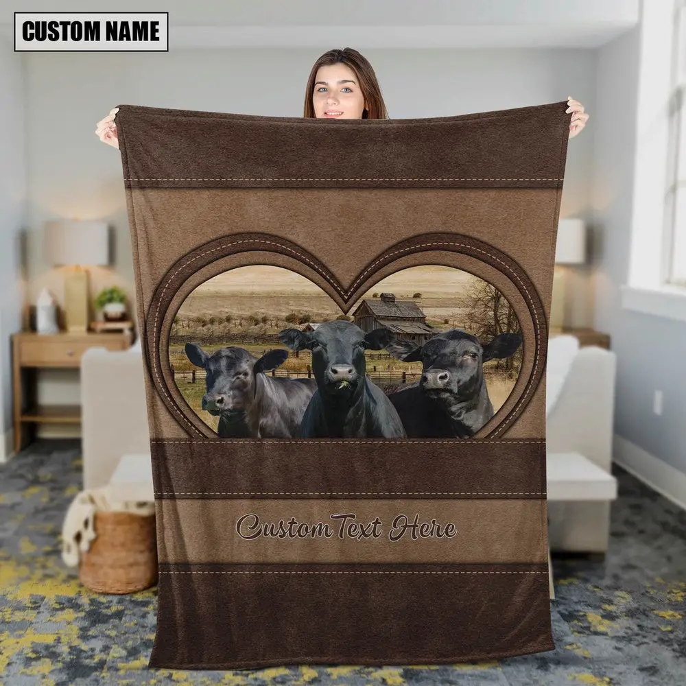 Black Angus In Heart Personalized Name Blanket Farm Animal Blanket Presents For Farmers Black Angus In Heart Personalized Name Blanket Farm Animal Blanket Presents For Farmers - Image 1