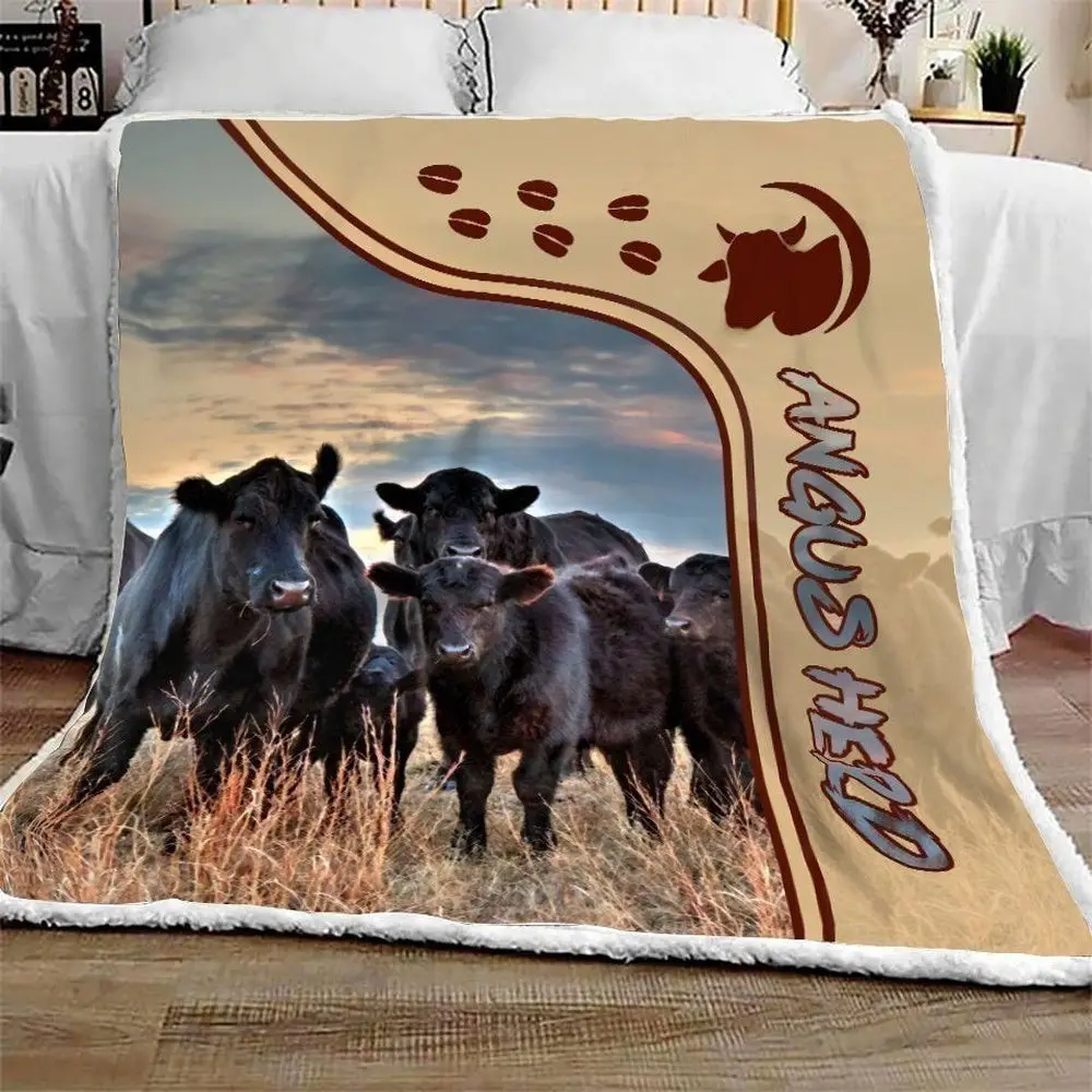 Black Angus On Farm All Printed 3D Blanket Farm Blanket Gift For Farmer