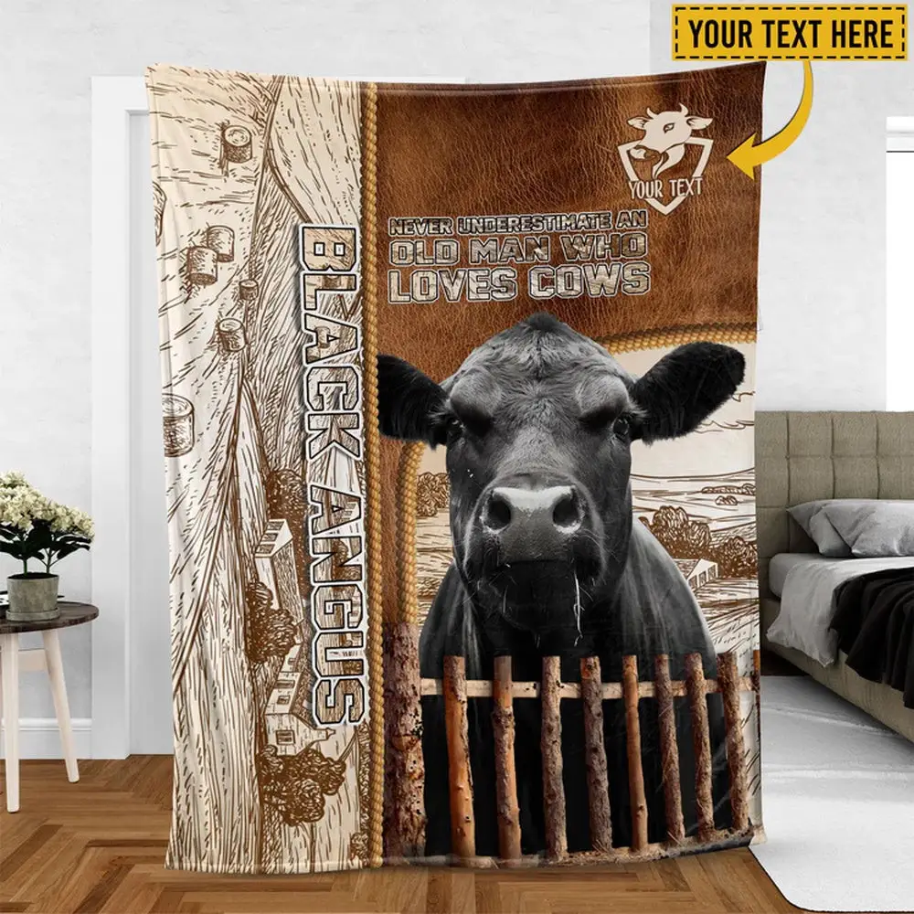 Black Angus Personalized Name Farm Blanket Farm Animal Blanket Presents For Farmers